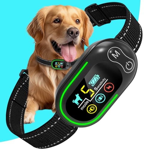 Collier Anti Aboiement Chien Rechargeable, Anti Aboiement Collier Dressage avec 4 Modes Son/Vibration/Choc Electrique, Réglable 5 Niveaux de Sensibilité, Étanche IP67 pour Petit Moyen Grand Chiens