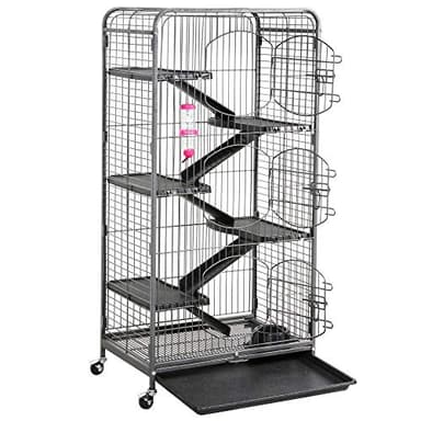 Yaheetech Grande Cage Rongeur Cage Hamster Cages pour Cochon d'Inde/Furets/écureuils/Chinchilla/Rat Domestique/Gerbille - 6 Niveaux 64 x 44 x 131 cm Noir