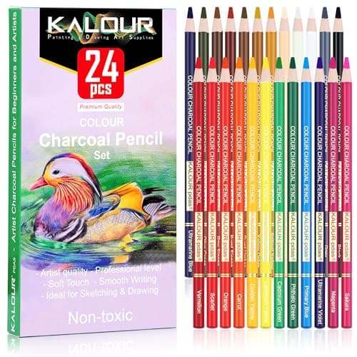 KALOUR PDAS 24pcs Crayons Pastels, Crayons de Charbon de Bois de Couleur Professionnelle, Art Supplies Set, supérieure pour coloriage, croquis, dessin, superposition et mélange pour artistes