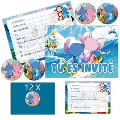 IRONIUM 12x Carte Invitation Anniversaire Garcon Fille en Français avec Enveloppes, Cartes d'Invitation Anniversaire à Thème pour Enfants (A6) (A)
