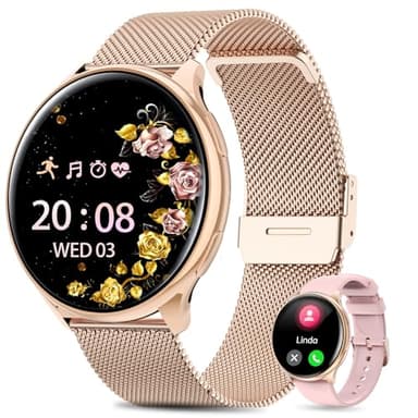 2025 Montre Connectée Femme avec ET/HRV/SIRI, 1.39" TFT Smartwatch avec Appel Bluetooth, Moniteur de Sommeil, SpO2, Cycle Menstruel, 100+ Modes Sport, IP68, Fitness Podomètre pour Android iOS(Or rose)