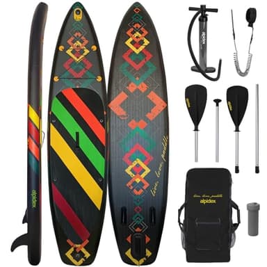 ALPIDEX Stand Up Paddle Board 320x76x15 cm Sup Planche Gonflable iSup Sac à Dos Pagaie Pompe à Double Action Laisse Max. 200 kg, Couleur:Noir