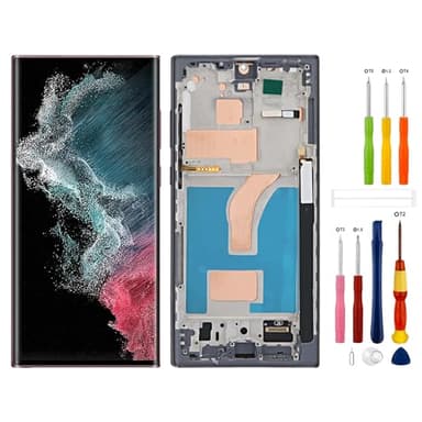 Écran numérique TFT de rechange compatible avec Samsung Galaxy S22 Ultra S22u SM-G908a SM-S908u S908w (pas d'empreintes digitales) Écran tactile LCD Digitizer Montage avec outil de réparation