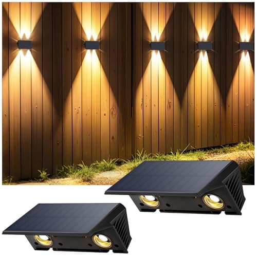 IIRARA Applique Solaire Extérieur, Nouvelle Génération 2025 Haut & Bas Applique Murale Solaire Blanc Chaud 1500mAh Lampe Solaire Murale Extérieur IP67 Étanche 2 Articles 100 Lumens pour Clôture Jardin