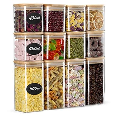 Ovshnrr Lot de 12 Bocal en Verre avec Couvercle -430ml/600ml-Hermetique- Bocaux Verre Rangement Cuisine pour Céréales, Haricots, Épices, Thé, Biscuits, Café (12pcs)