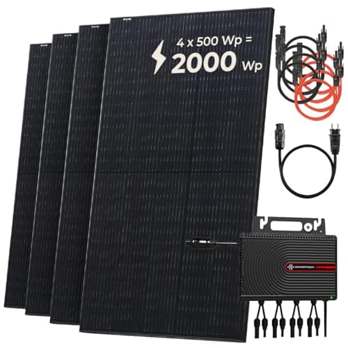Solarway Centrale Balcon 2000W Prise complète, 4 x 500W modules JaSolar, 2 x onduleurs Deye avec APP&WiFi + Accessoires, Plug&Play (2000 Watt, sans Support)