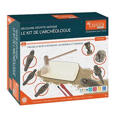 Explora - Momies et Fossiles - Kit De L'Archéologue - 542221 - Plâtre à Creuser - Kit de Découverte - Egypte Antique - Jeu Enfant - Scientifique - Éducatif - Aventure - Ludique - À Partir de 5 Ans