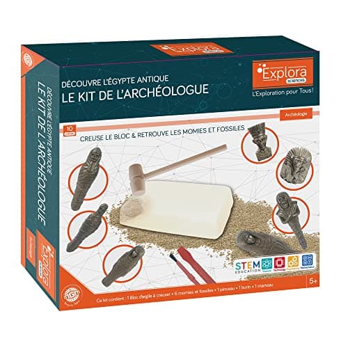 Explora - Momies et Fossiles - Kit De L'Archéologue - 542221 - Plâtre à Creuser - Kit de Découverte - Egypte Antique - Jeu Enfant - Scientifique - Éducatif - Aventure - Ludique - À Partir de 5 Ans