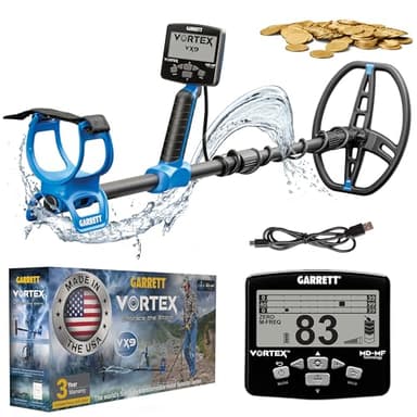 Garrett Vortex VX9 – Détecteur de métaux professionnel pour adultes – Technologie MD-MF – Étanche jusqu'à 4,9 m, bobine de recherche 21,6 x 27,9 cm, 7 options de fréquence, balance d'identification