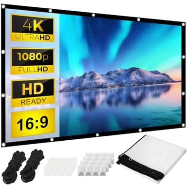 Zhufas 100" Écran de Projection,16: 9 4K HD, Portable Pliable Extérieur pour Vidéoprojecteurs Écran 88" x 48" (221 x 125 cm), pour Cinéma Maison, Commercial, Fête, Bureaux, Nuit de Cinéma