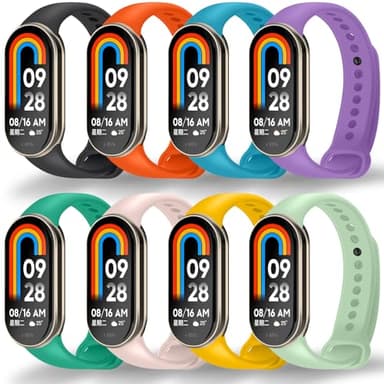 BANGTING 8 Pièces Bracelets Compatible avec Xiaomi Mi Band 9 et Xiaomi Mi Band 8, Bracelet de Remplacement pour Xiaomi Smart Band 8, Mi Band 9 Bracelet en TPU, longueur Réglable (8 Couleurs)