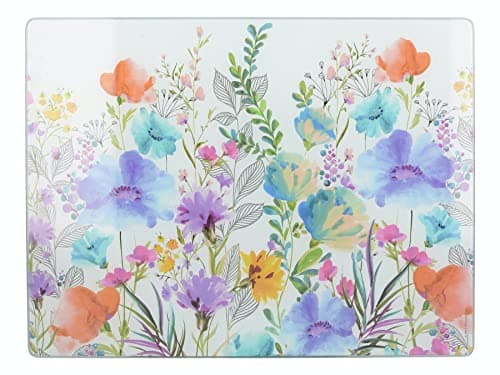 Creative Tops Premium Glass Worktop Saver, Protecteur de Surface de Cuisine avec Motif 'Meadow Floral', 40 x 30cm, Multi-Colour