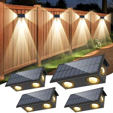 NATPOW Applique Murale Extérieur Solaire, Applique Murale Solaire Blanc Froid avec 4 LEDs, Lampe Exterieur Solaire Jardin Puissante, IP65 Étanche pour Clôture, Escaliers, Balcon, 4 Pièces