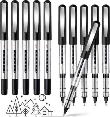 10 Pièces Stylos Gel Roller à Séchage Rapide, 0.5mm Encre Gel, Pour L'École, Le Travail, La Maison et Le Bureau (Noir)