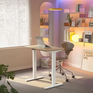 HUANUO 80 x 48cm Bureau Assis Debout Électrique, Réglable en Hauteur, 4 Positions Mémorisées, pour Travail à Domicile et Ordinateur, Cadre Bois de Noyer Clair