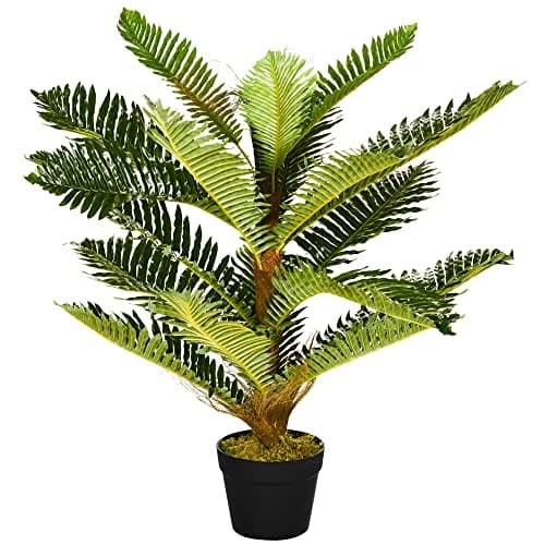 HOMCOM Plante Artificielle Palmier 85 cm avec 18 Grandes Feuilles Grand réalisme Pot Inclus