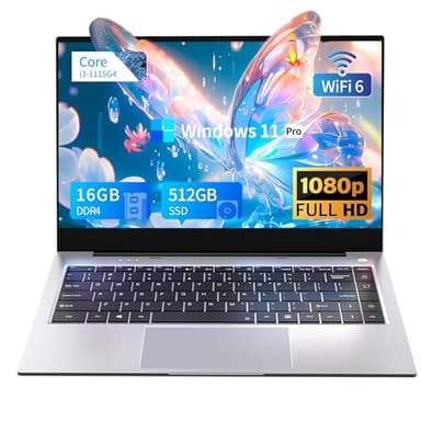 Ordinateur Portable avec Core i3-1115G4 Processeur , Portable PC 16Go RAM 512Go SSD, Laptop en métal avec écran IPS 14" 1080P, Portable Win11, Type-C, HDMI, USB3.2, Batterie 7000mAh/7,6V, WIFI6