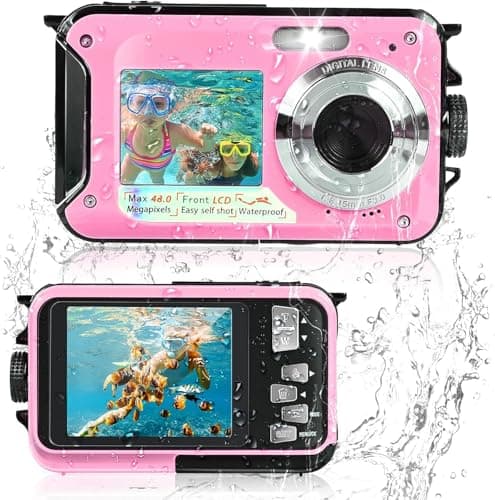 Comius Sharp Caméra sous-marine avec tuba, appareil photo numérique FHD 10FT 3MP étanche avec carte mémoire 32G pour retardateur sous-marin, surf, plongée, rose