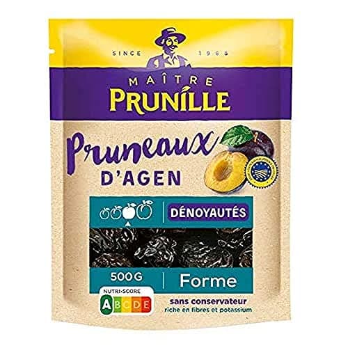 MAÎTRE PRUNILLE - Pruneaux d’Agen Dénoyautés - Fruits Secs Forme - Calibre 30/35 - Riche En Fibres Et Potassium - Facilite La Digestion - Sans Conservateur - Nutri-Score A - Label IGP - Sachet 500 g
