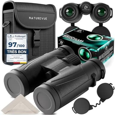 NATUREVUE - Jumelles 10 x 42 pour adultes, IPX6 étanches avec accessoires - BAK4 + FMC, pour porteurs de lunettes, voyage, observation des oiseaux, sport et extérieur 700 g