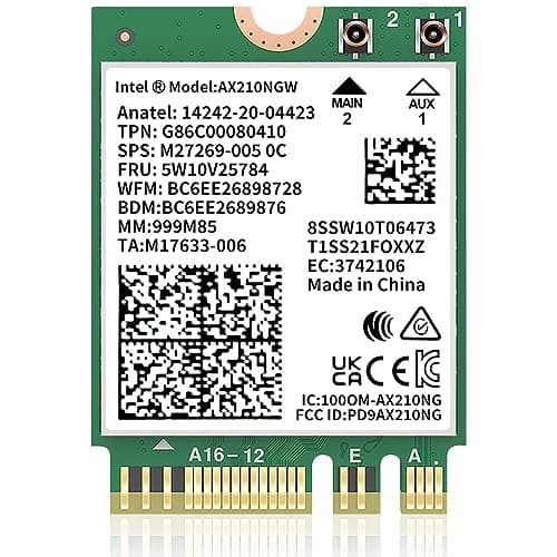 AX210 Carte WiFi 6 PC Portable avec Bluetooth 5.3, AX210NGW Carte WiFi 6E M2 Carte Soutien Windows 10/11 (64bit) M.2/NGFF