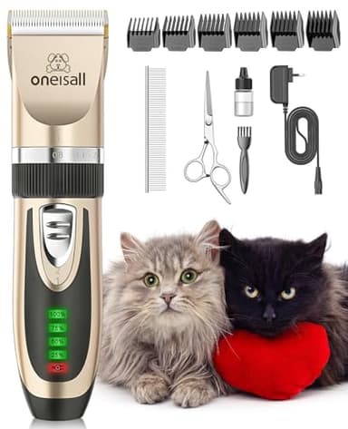 oneisall Tondeuse pour chats pour les poils emmêlés, Kit de toilettage pour chats à 2 vitesses, Tondeuse à cheveux sans fil et silencieuse pour chiens et chats (Or)