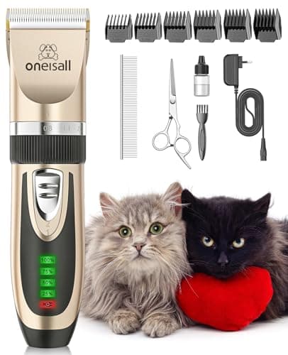 oneisall Tondeuse pour chats pour les poils emmêlés, Kit de toilettage pour chats à 2 vitesses, Tondeuse à cheveux sans fil et silencieuse pour chiens et chats (Or)