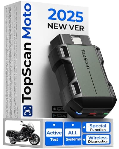 TOPDON TopScan Moto Outil de Diagnostic OBD2 pour Moto, Lecteur de Code OBD2 sans Fil Compatible avec Harley/Ducati/BMW/Kawasaki/Suzuki/Yamaha/Honda, Tous Les systèmes de Moto,Réinitialisation
