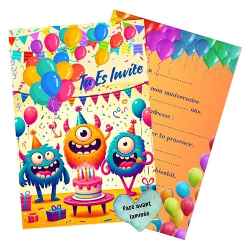 Olanmarp Cartes d'anniversaire enfants Lot de 10, papier de qualité supérieure, impression colorée, format pratique 10,5 x 14,8 cm, idéales pour fête - Fabriquées en UE (Monstre)