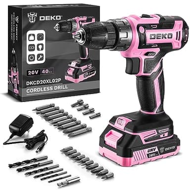 Perceuse électrique sans fil : DEKOPRO Perceuse sans fil rose 20 V pour femmes perceuses sans fil avec batterie et chargeur, kit de perceuse-visseuse 20 V