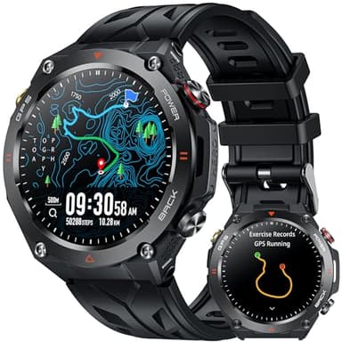 GPS Montre Connectée Homme Smartwatch: 1,45" avec Boussole Baromètre Altimètre Appel Bluetooth Fréquence Cardiaque SpO2 Sommeil 650mAh Batterie 100+ Mode Sport Étanche Fitness Tracker pour Android iOS