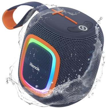 RIENOK Enceinte Bluetooth Portable, Haut Parleur Puissant Lumineuse avec Bluetooth 5.3, Autonomie 15H, 1800mAh, Radio FM, Port Clé USB, AUX, TF Carte, pour Soirées Plage Randonnées Voyage, Bleu Marine