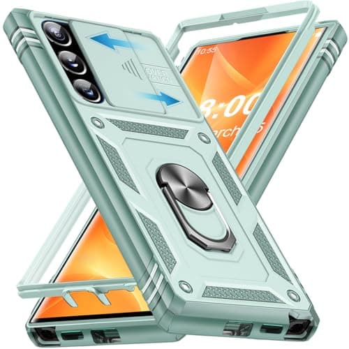 KOGENG Coque pour Samsung Galaxy S22 Ultra avec Verre Trempé, 360° Antichoc Étui de Militaire Protection Anneau Support Renforcée Armure Telephone Housse pour Samsung S22 Ultra 5G Case (Vert Menthe)