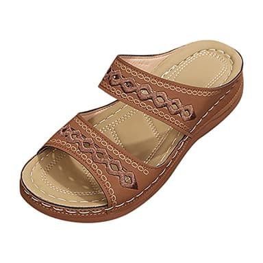 Mules pour femme - Sandales en cuir - Pieds larges - Chaussures d'été respirantes - Semelle extérieure en cuir - Chaussures de jardin - Sandales compensées confortables - Chaussures orthopédiques