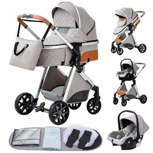YAZOCO Poussettes 3 en 1 Citadines Poussettes Combinées Poussette Tricycle Baby Walker Poussette Haute Paysage Poussettes Pliantes Trolley Bébé Landau pour 0-36 (4 Gris argenté)