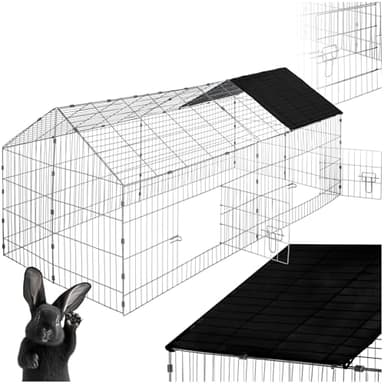tectake® Clapier Lapin Exterieur Cage Cochon d'Inde Cage Lapin & Autres rongeurs 180 x 75 x 75 cm en Métal avec Parc XXL Sol sans Fond 2 Portes verrouillables & Protection Pare-Soleil Toit