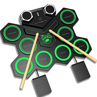 CNAPXAIA Kit de Batterie Électrique - 9 Pads Portatif E-Drum Set avec Haut-Parleur Intégré/Pédales/Baguettes, Batterie Bebe Musique Instrument pour Enfants, Fêtes, Anniversaires et Cadeaux