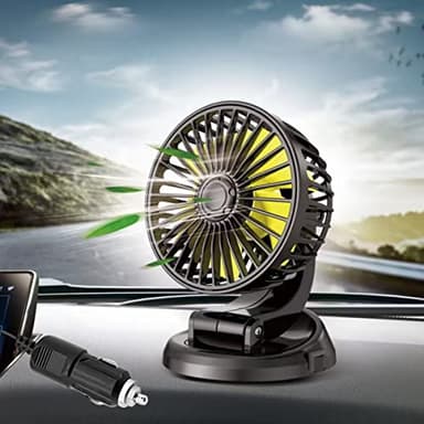 Nircho Ventilateur de voiture - Rotation à 360° - 12 V - Allume-cigare - Pour tableau de bord - Mini ventilateur de table - Ventouse - Petit ventilateur pour camion SUV