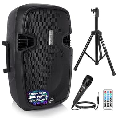 Pyle Système d'enceintes de sonorisation Portable sans Fil - 1500 W Haute Puissance Compatible Bluetooth Paire Active et Passive Haut-parleurs DJ extérieurs avec Caisson de Basses - EUPPHP155ST