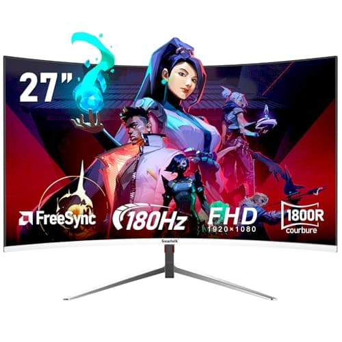 Gawfolk Écran PC 27 Pouces incurvé 180Hz Gaming Computer Moniteur, FHD 1080p, 1800R,1ms,178 ° Grand Angle, synchronisation Libre, HDR, Ultra - Mince Lunette, DisplayPort 、HDMI - Blanc