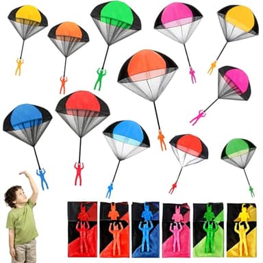NCKIHRKK Lot de 12 Parachute Jouet, Jetant à Main pour Soldats Parachute Jouet Set, Jouet de Parachutiste Jeu Extérieurs pour Enfant, Cadeau pour Enfants 4 Ans et Plus - 2 Positions de saut 6 Couleurs