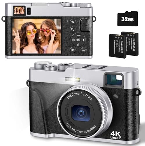 CAMKORY Appareil Photo Numérique 4K 48MP Autofocus Carte 32G Viseur Optique Appareil Photo Compact Zoom 16X Facile à Utiliser Flash Stabilisation Image Leger 2 Batteries Débutant