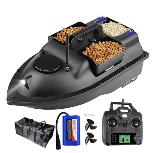 FUMENG Bateau d'appâts GPS Smart RC, Croisière Automatique Double Moteur Trois Hoppers Grand Capacité LED Night Light Bateau,12000mah
