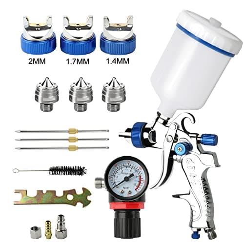 HVLP Professionnel 600cc avec 3 Buses 1,4mm 1,7mm 2,0mm, Pistolet à Pulvérisation à Alimentation par Gravité avec régulateur d'air pour la Peinture de Meubles automatiques