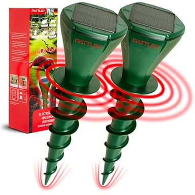 PATTLER® Anti Taupe Solaire Ultrasons | Anti Taupe Efficace et Écologique | Anti Taupe et Serpents | Alternative aux Piege a Taupe | Anti Taupe Vibration pour Jardin | Detaupeur petards | 2 Unités