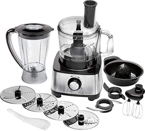 ProfiCook PC-KM 1063 Robot de cuisine compact avec boîtier en acier inoxydable, couper, pétrir, mixer, presse-agrumes, 1.2L, ouverture de remplissage, avec fonction turbo et 11 accessoires, 1200W