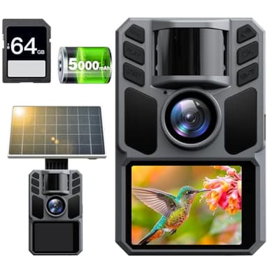 FKPCAM 4K 64MP Caméra de Chasse Solaire avec 5000mAh Batterie Rechargeable, Camera Chasse Connectée Telephone, 850nm LED Camera Infrarouge Vision Nocturne Animaux Caméra avec Carte 64GB