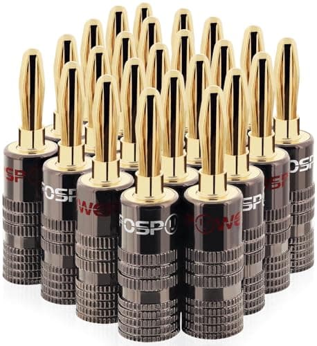 FosPower - Fiches Bananes Premium - Connecteur Plaqué Or 24K et Double Vis - Prise Jack Banane pour HiFi - Haut-Parleur, Câble Enceinte, Amplificateur - Home Cinema, Speaker Cable - Lot de 24