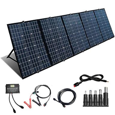 300W Kit de Panneau Solaire Pliable 12V Module Solaire Chargeur Solaire Portable étanche avec Contrôleur 20A + Câble Anderson 5M pour téléphones, toit, camping, camping-car,batteries 12V(300w)