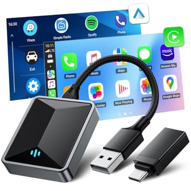 Lamto Carplay sans Fil & Android Auto sans Fil Adaptateur 2 en 1 pour A-pple et Android Auto, Convertissez Carplay Filaire en Carplay sans Fil, 5,8GHz WiFi, Adaptateur de Voiture USB C/A, Plug & Play